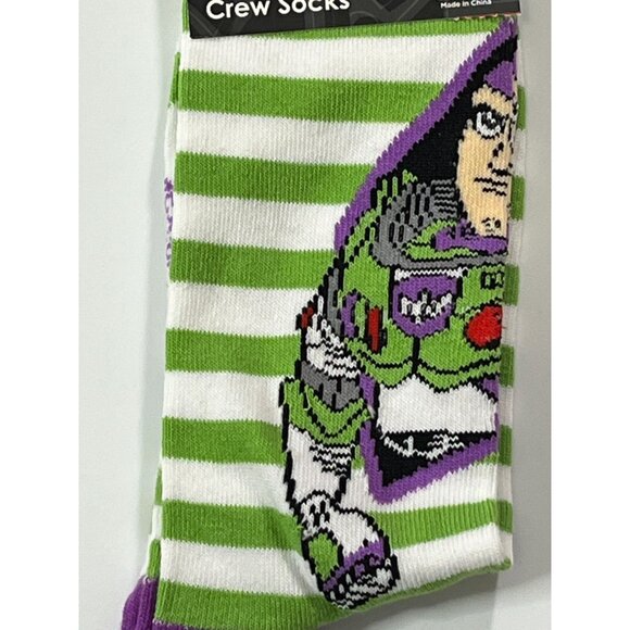 Green Space Ranger Crew Socks Cartoon Hero Striped Fun Size 9-13 - Picture 3 of 6